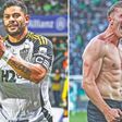 Hulk, 39 anos, avançado do Atlético Mineiro, e Gyokeres, 27 anos, goleador que trocou o Sporting pelo Arsenal
