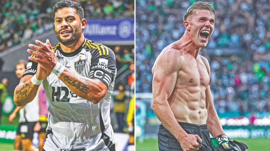Hulk, 39 anos, avançado do Atlético Mineiro, e Gyokeres, 27 anos, goleador que trocou o Sporting pelo Arsenal
