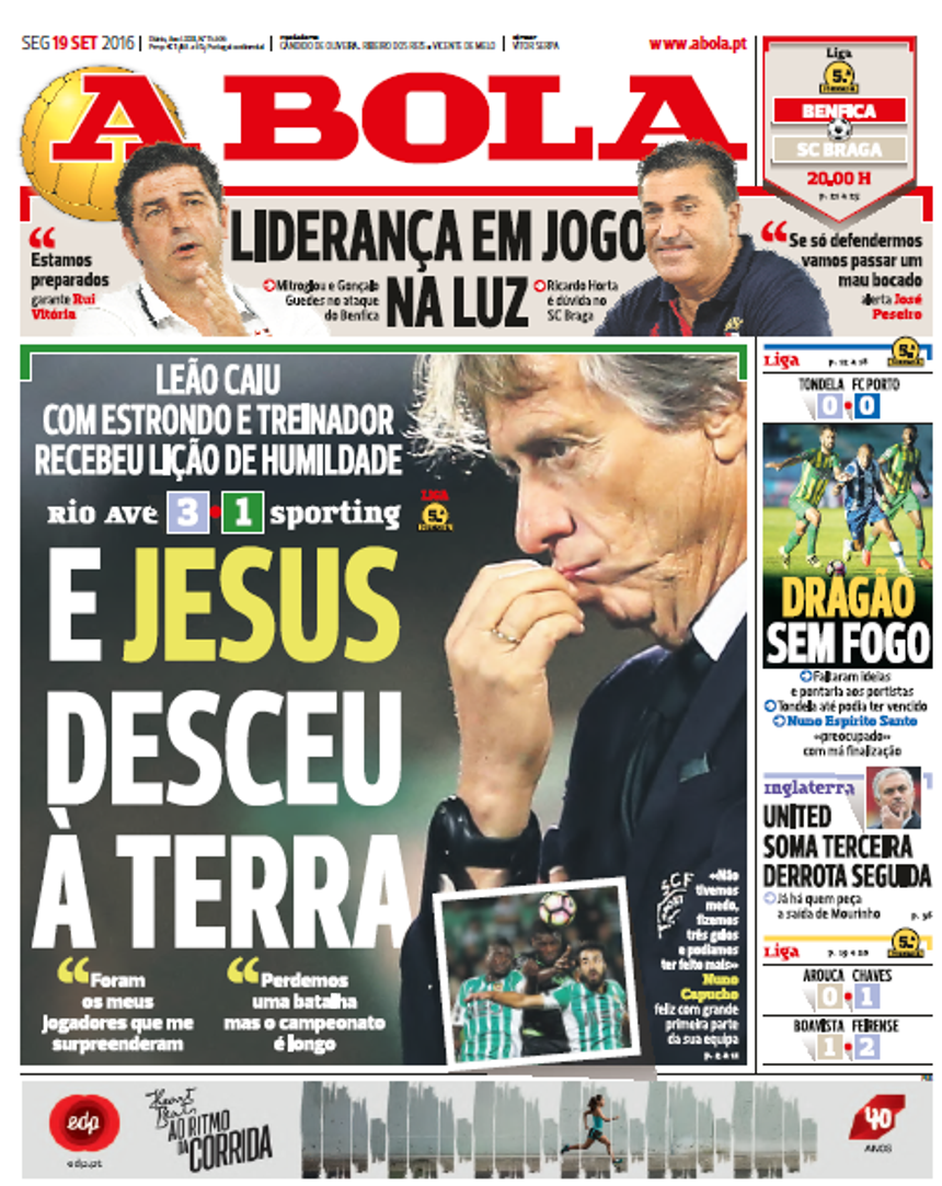 Primeira página de A BOLA de 19/09/2026