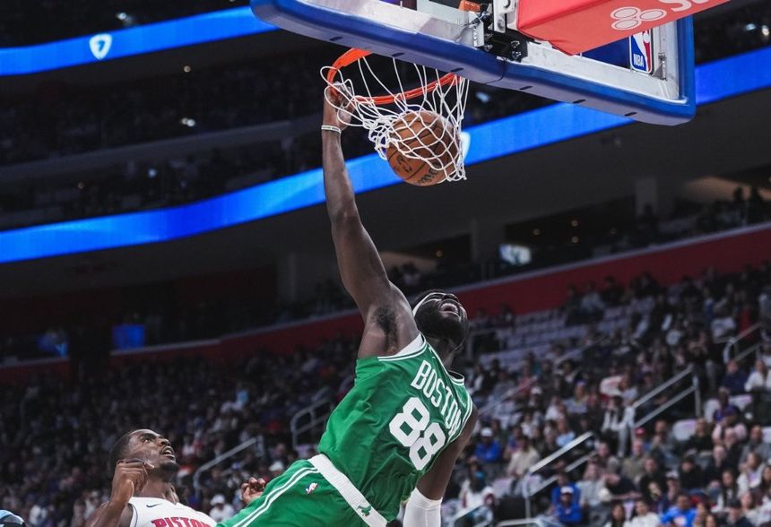 Neemias Queta afunda no jogo frente aos Pistons - Foto: Boston Celtics