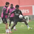 Anísio Cabral em ação no treino na véspera do duelo com o Real Madrid - Foto: MIGUEL NUNES