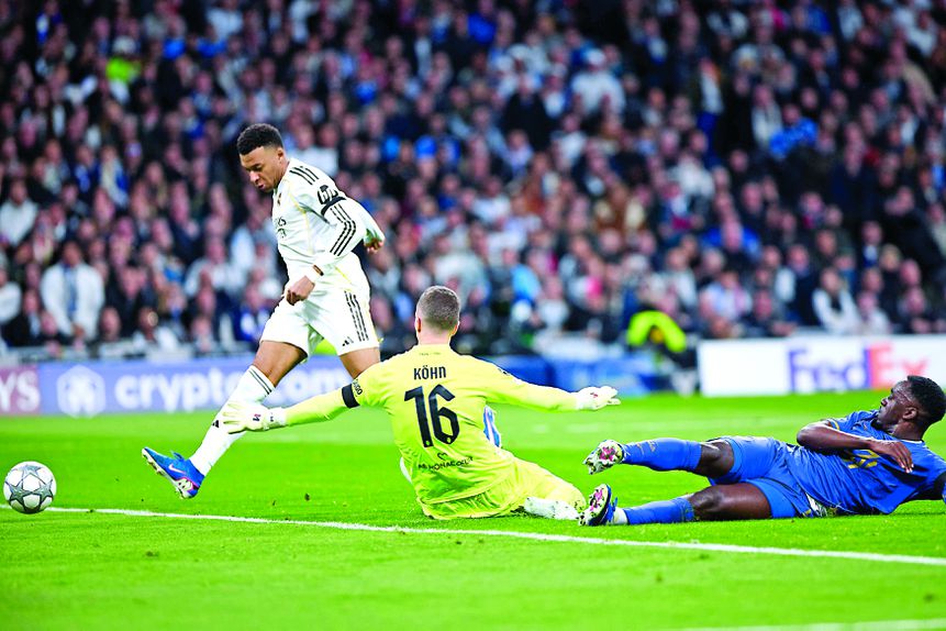 Kylian Mbappé — 34 golos em 28 jogos esta época — bisa na goleada aplicada pelo Real Madrid ao Mónaco, no Santiago Bernabéu, na última jornada da Liga dos Campeões — Foto: IMAGO