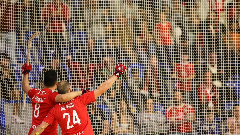 Pau Bargalló e Nil Roca a festejarem o triunfo do Benfica