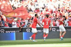 Pavlidis cumprimentado por Carreras após o golo do grego no Benfica-Aves SAD (foto: Miguel Nunes)