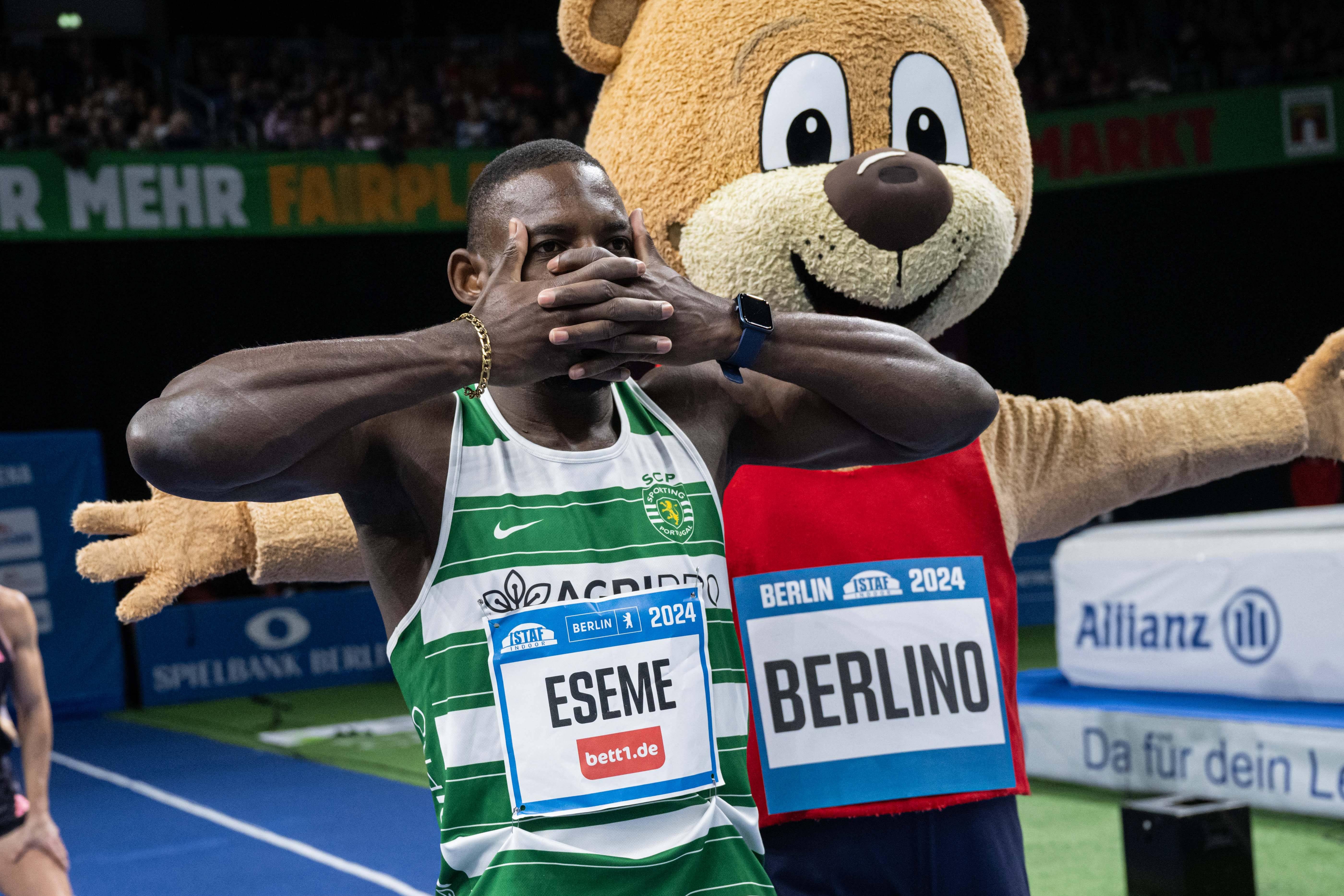 Eseme depois de ganhar os 60 m no ISTAF Indoor 2024, o maior meeting de atletismo em pista coberta do mundo. IMAGO