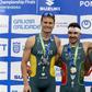 O pódio final do Mundial, Com Vilaça ao centro Ricardo Batista à direita, enquanto Hauser está à esquerda - Foto: EPA/Salvador Sas
