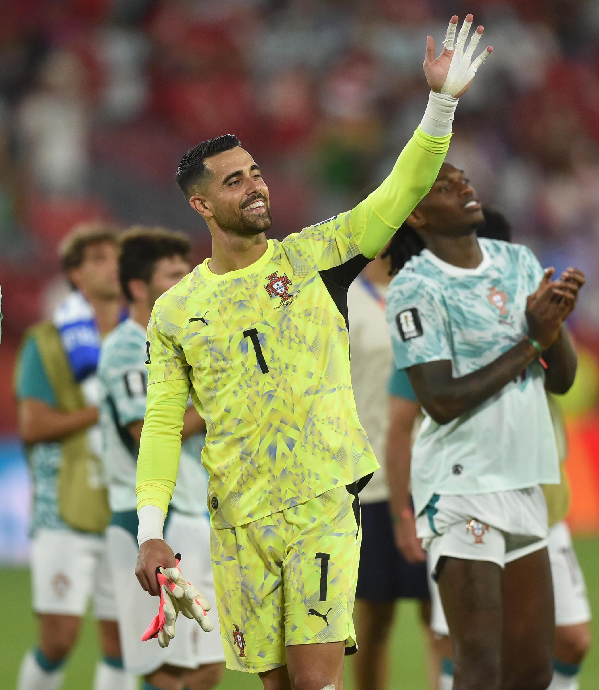 Diogo Costa - 50 jogos. Fez a estreia a 9 de outubro de 2021, contra o Qatar e foi o titular da Seleção no último Europeu e nos últimos dois Mundiais. Foto: Miguel Nunes