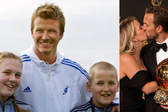 Harry Kane e a esposa Katie Goodland com David Beckham em 2005 e esta segunda feira com a Bola de Ouro - fotos: IMAGO