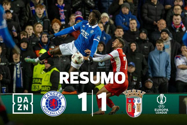 Dois vermelhos, dois golos e um ponto para cada: o resumo do Rangers-SC Braga