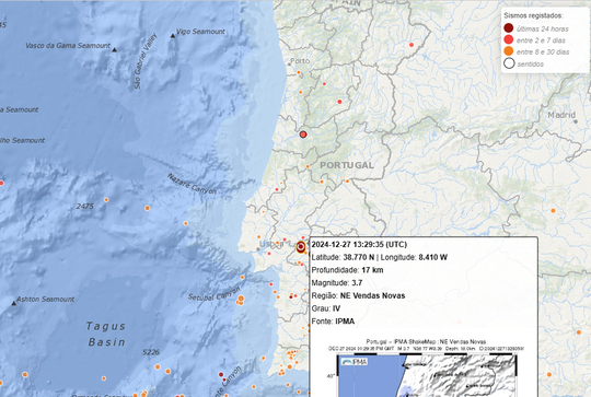 Sismo de 3,7 sentido em Portugal