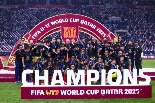 Portugal ganhou o Mundial Sub-17, após derrotar o Brasil nos penáltis (0-0, 6-5), em novembro de 2025, em Doha, no Catar - Foto: FPF