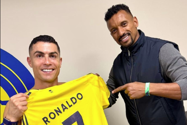 Nani e Cristiano Ronaldo juntos em Riade. Foto: X/Nani