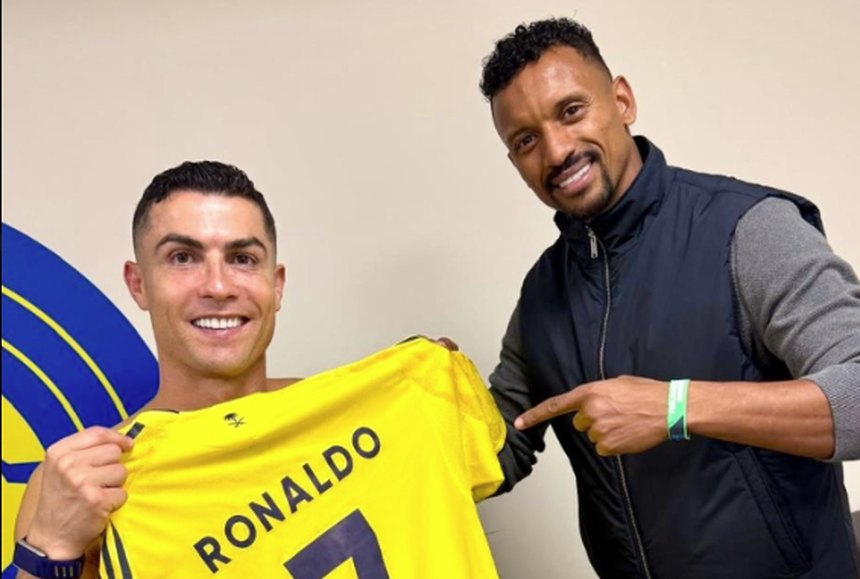 Nani e Cristiano Ronaldo juntos em Riade. Foto: X/Nani