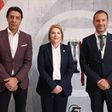 Rui Costa e Frederico Varandas com Helena Pires, CEO da FPF, na final da Taça de Portugal de futsal, disputada em Gondomar (Foto: FPF)