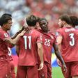 Portugal celebra golo marcado ao Uzbequistão (Foto: Miguel Nunes)