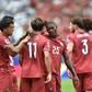 Portugal celebra golo marcado ao Uzbequistão (Foto: Miguel Nunes)