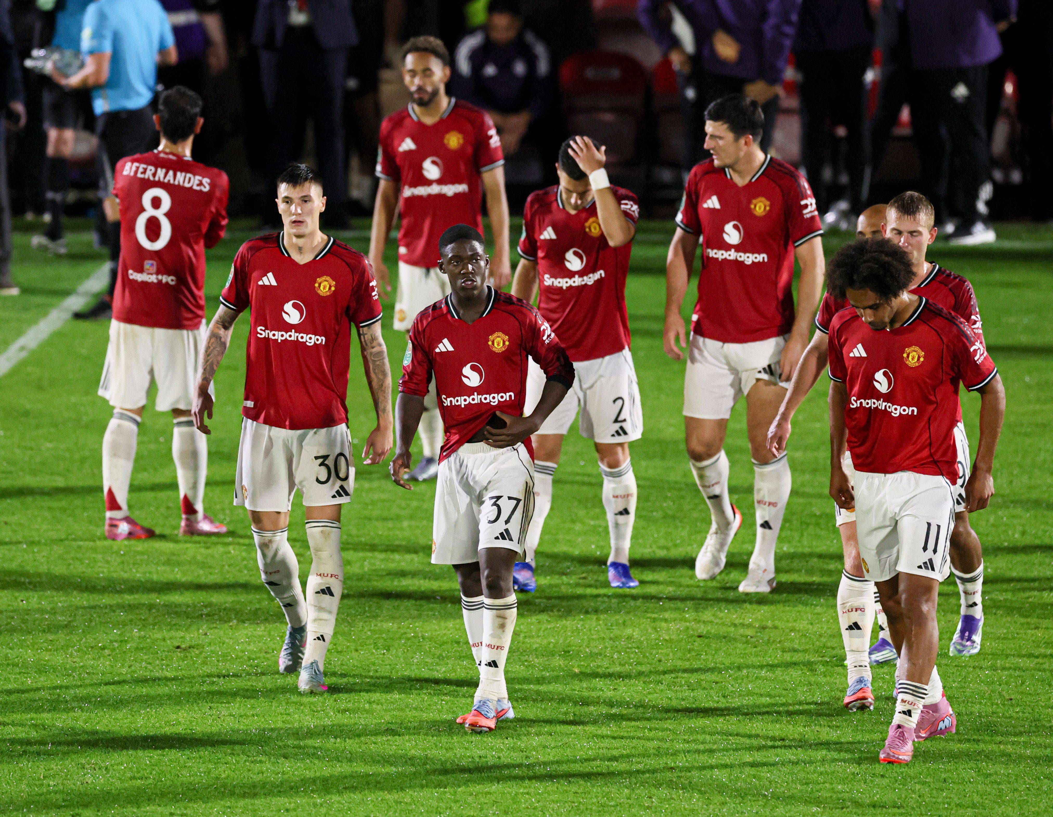 'Red devils' eliminados da Taça da Liga inglesa pelo Grimsby, a 27 de agosto de 2025 (IMAGO)