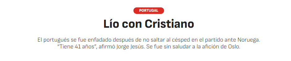AS (Espanha): «Problema com Cristiano». O jornal espanhol defende que o Ronaldo saiu de campo «chateado» após não ter sido utilizado