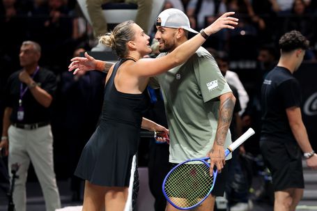 Aryna Sabalenka e Nick Kyrgios protagonizaram a versão 2025 da Batalha dos Sexos (EPA)