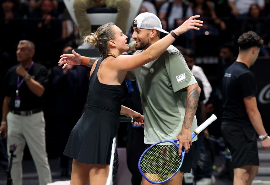 Aryna Sabalenka e Nick Kyrgios protagonizaram a versão 2025 da Batalha dos Sexos (EPA)