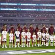 Jogadores da Seleção Nacional perfilados no Azetca. Foto: FPF (México-Portugal)