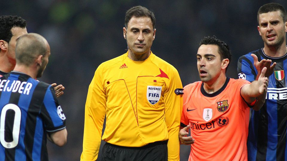 Olegário Benquerença muito criticado no Barcelona-Inter, a 20 de maio de 2010, em San Ciro