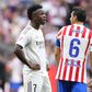 Koke e Vinícius a trocarem insultos no dérbi de Madrid, com Mbappé ao lado
