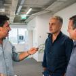 Duarte Gomes em entrevista a A BOLA em setembro de 2026, com Nuno Rita, responsável de operações, e Alexandre Pereira, diretor-adjunto. Foto Maycon Quiozini