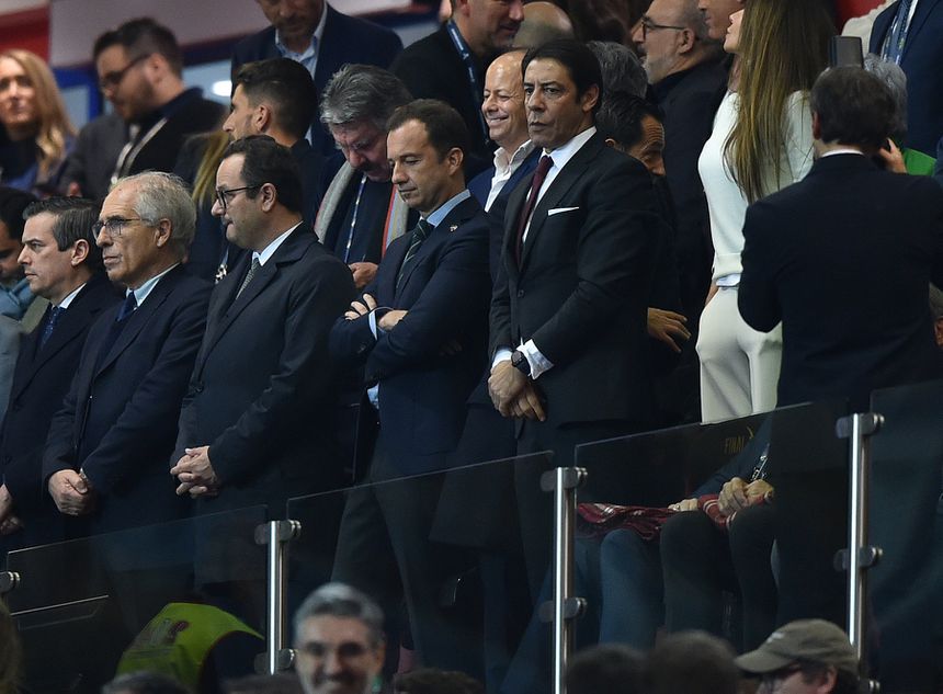 Frederico Varandas, presidente do Sporting, e Rui Costa, presidente do Benfica, na final da Taça da Liga (foto: Miguel Nunes)