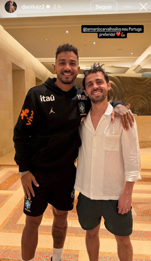 Danilo partilhou reencontro com Bernardo Silva nas redes sociais