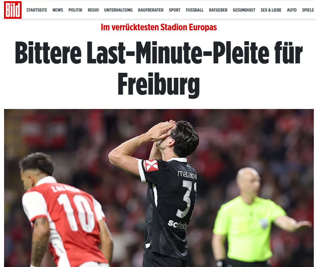 Bild: «Derrota amarga para o Friburgo nos últimos minutos no estádio mais louco da Europa»