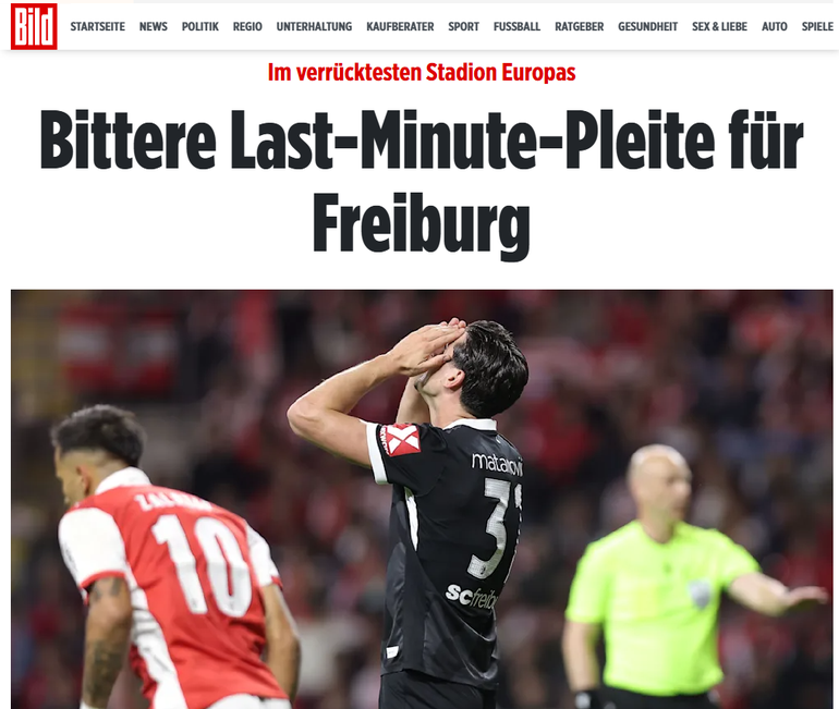 Bild: «Derrota amarga para o Friburgo nos últimos minutos no estádio mais louco da Europa»