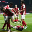 Dorgeles celebra no chão o golo que deu o triunfo ao SC Braga - Foto: Hugo Delgado/LUSA