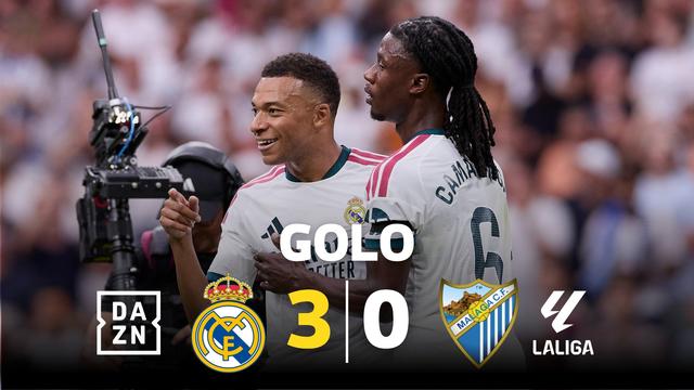 Mbappé marca o terceiro do Real em 12 minutos e espectatora especial rejubila