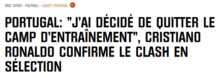 RMC Sport (França): «Cristiano confirma confronto dentro da Seleção Nacional»