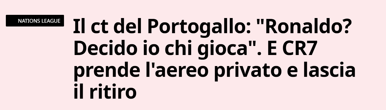 Gazzetta dello Sport (Itália) - «'Ronaldo? Sou eu que decido quem joga'. E CR7 apanha o jato privado e abandona o estágio» «Numa palavra: incrível. Cristiano Ronaldo, deixou a concentração na Dinamarca rumo a Madrid. O motivo? As palavras de Jorge Jesus.»