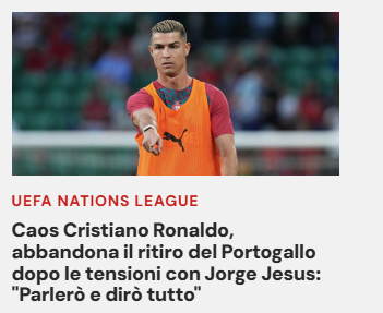 Corriere dello Sport (Itália): «Caos enquanto Ronaldo abandona o estágio de Portugal após tensões com Jorge Jesus»
