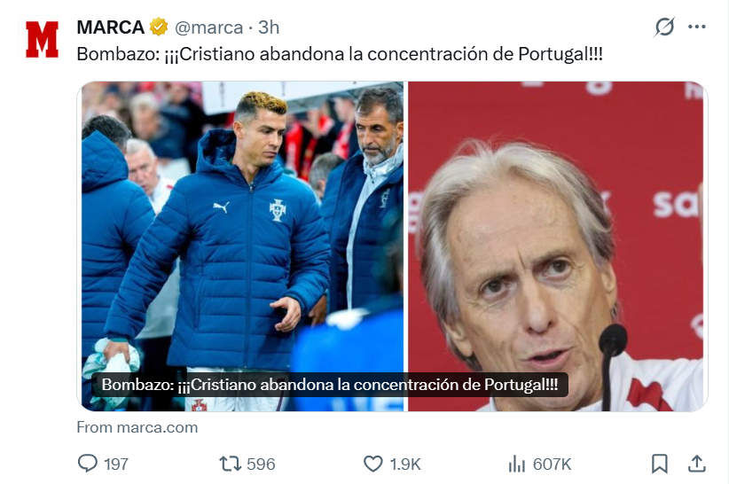 Marca (Espanha): «Bomba: Cristiano abandona a concentração de Portugal!!!»