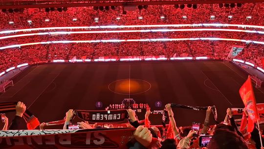 Entrada das equipas ao som do hino do Benfica