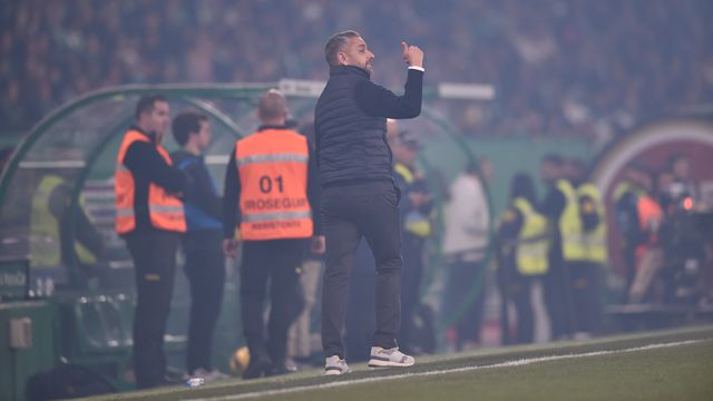 Rui Borges dá instruções a partir do banco na sua estreia como treinador do Sporting, na qual venceu o Benfica (foto: Miguel Nunes)