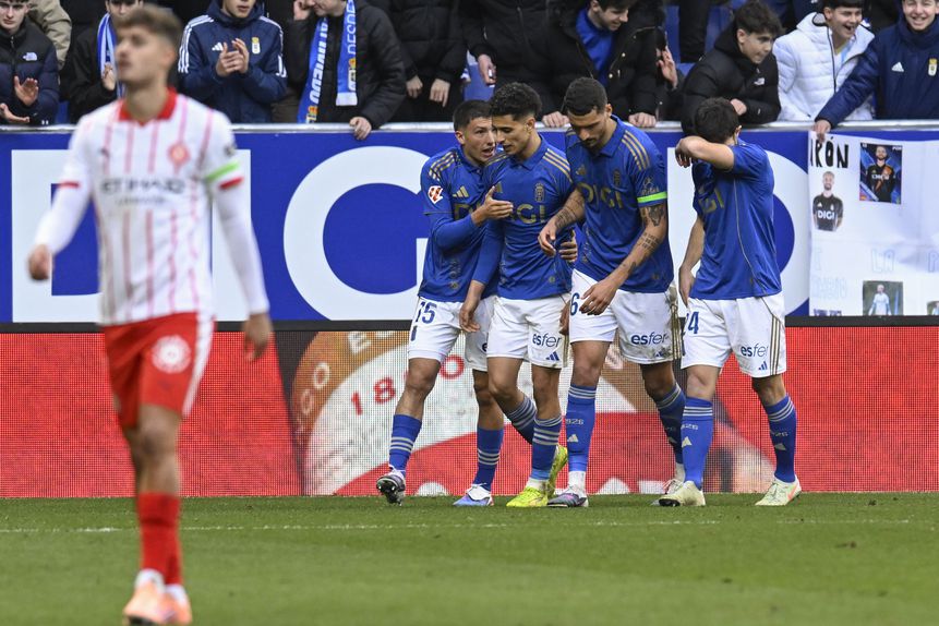 Festejos do Oviedo frente ao Girona - Foto: Eloy Alonso/EPA