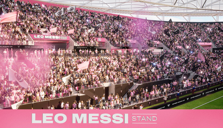 Uma das bancadas do Nu Stadium passará a ter o nome de Leo Messi - Imagem: Inter Miami