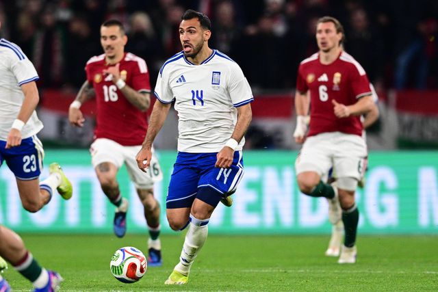 Vangelis Pavlidis, avançado do Benfica, a representar a Grécia na Hungria