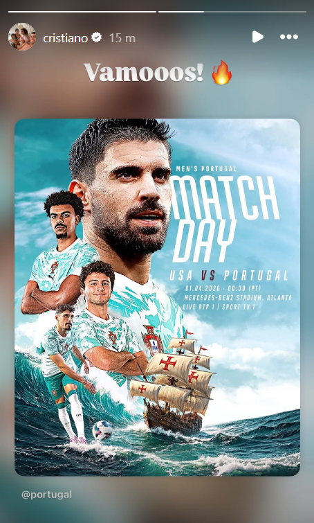 «Vamos»: Ronaldo incentivou Seleção com mensagem nas stories do Instagram