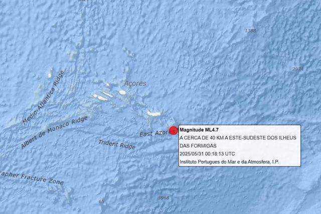 Sismo de 4.7 registado em S. Miguel e sentido em Santa Maria, nos Açores 