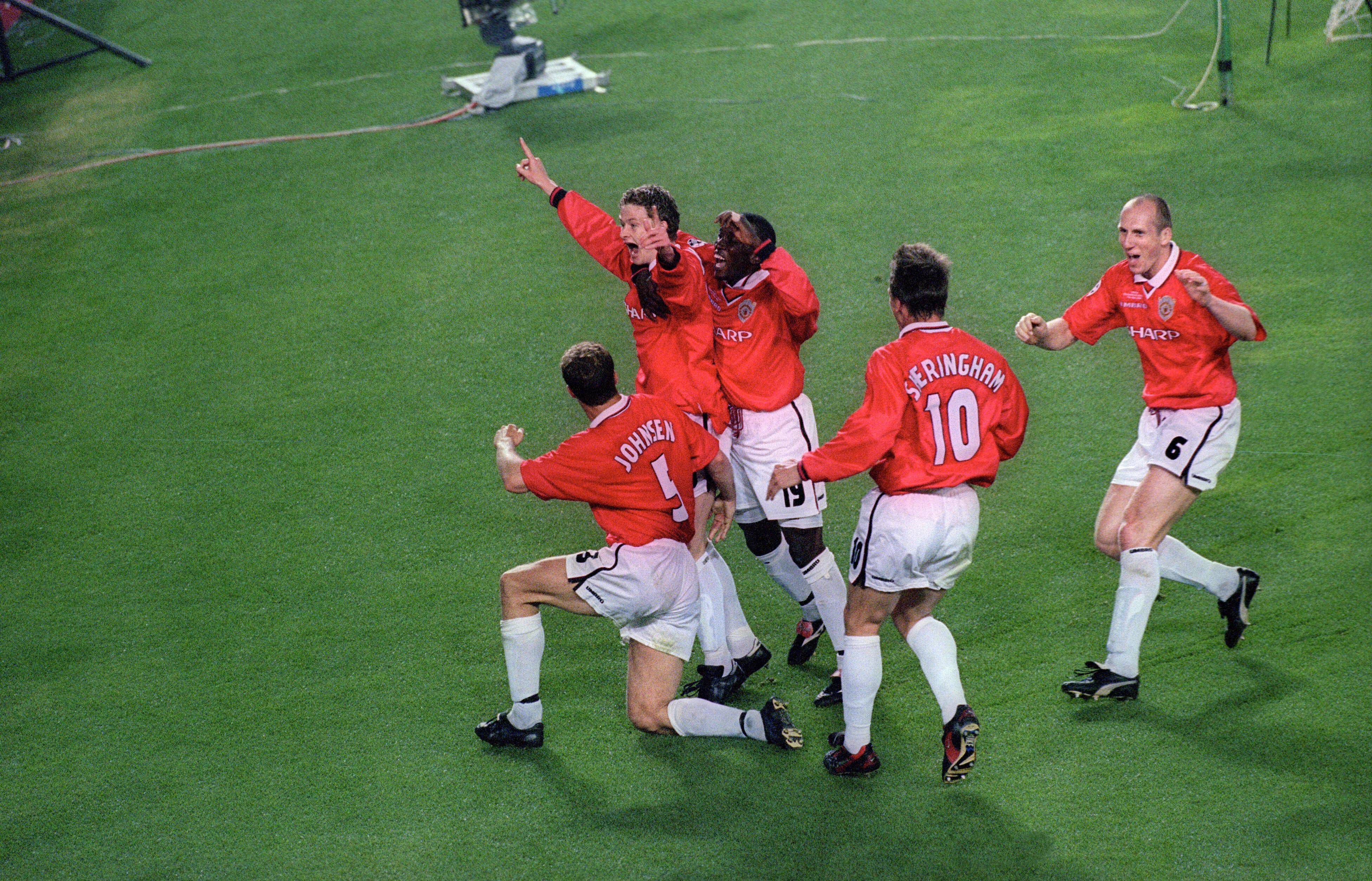 Solskjaer foi herói do Manchester United na final da Liga dos Campeões de 1999: a equipa esteve a perder com o Bayern (0-1) e deu a volta (2-1) — Foto: IMAGO