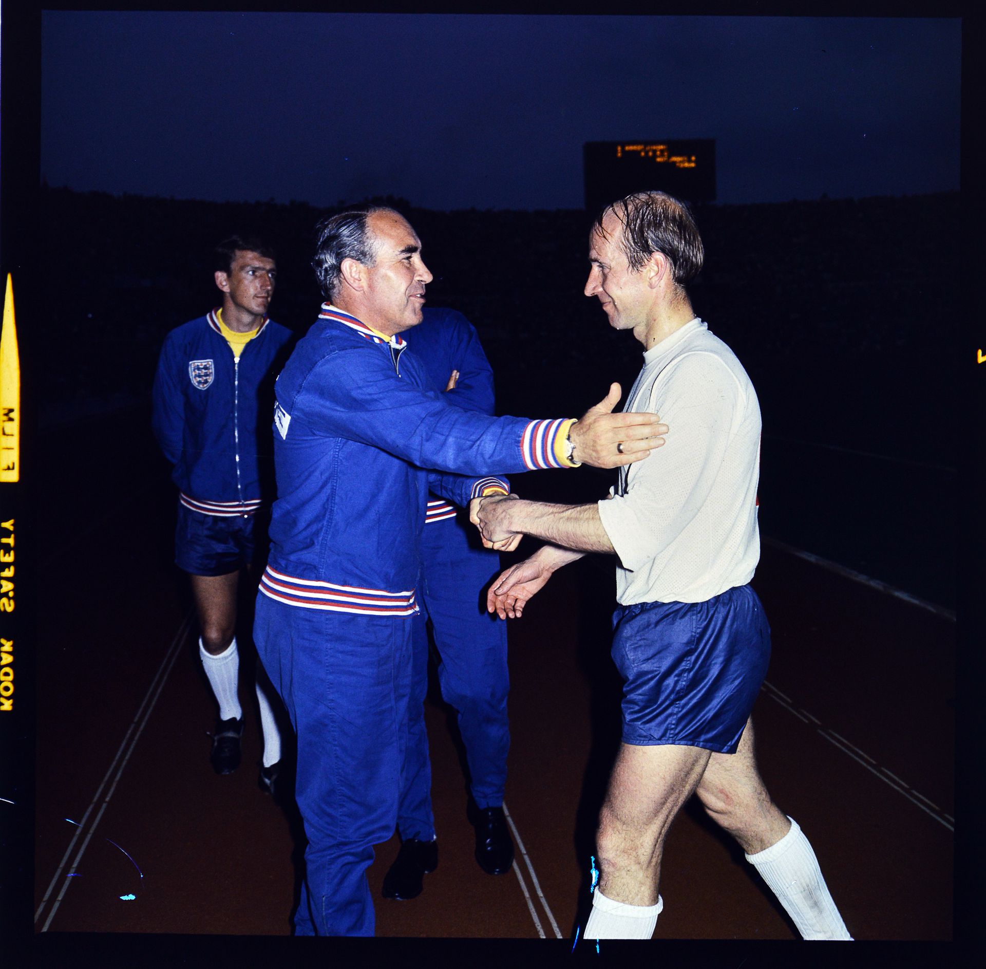 Alf Ramsey coached England from 1963 to 1974. Here he is with Bobby Charlton in 1966.