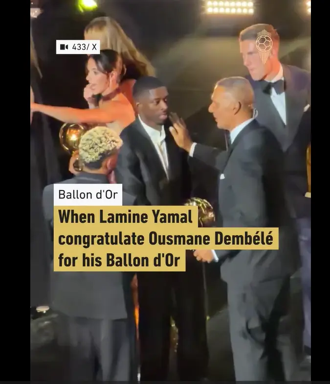 2025 Men's Ballon d'Or - Lamine Yamal congratulates Ousmane Dembélé