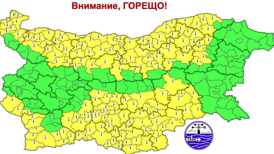 Жълт код за горещини в 22 области утре