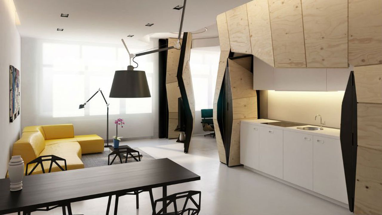 Трансформиращ се мултифункционален апартамент с подвижни прегради